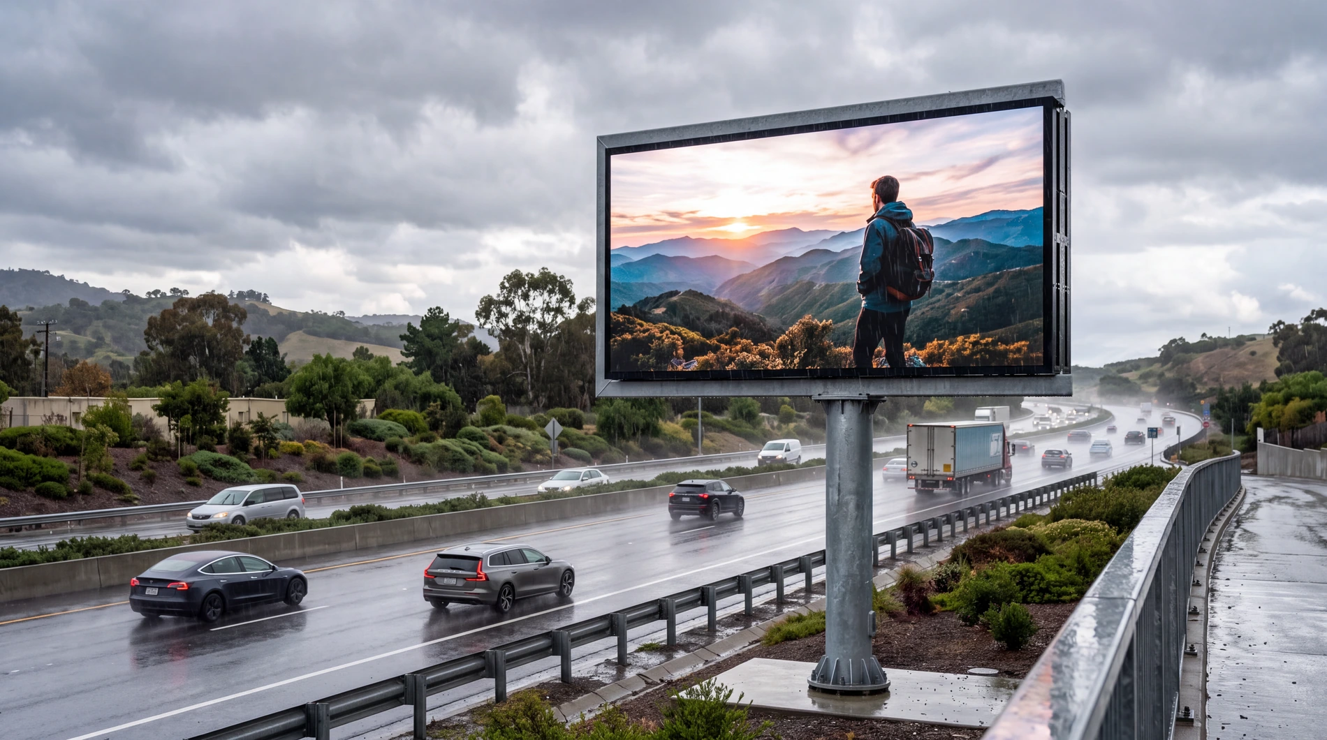 Yol kenarında büyük dijital billboard uygulaması