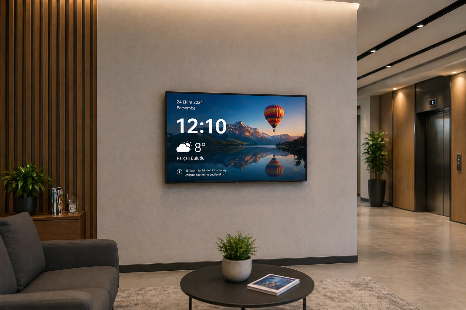 Otel lobisinde dijital bilgi ekranı