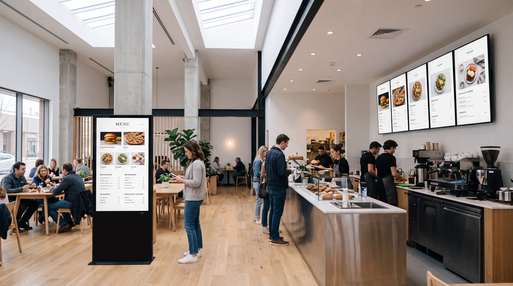 Restoran içinde dijital sipariş ve menü ekranları