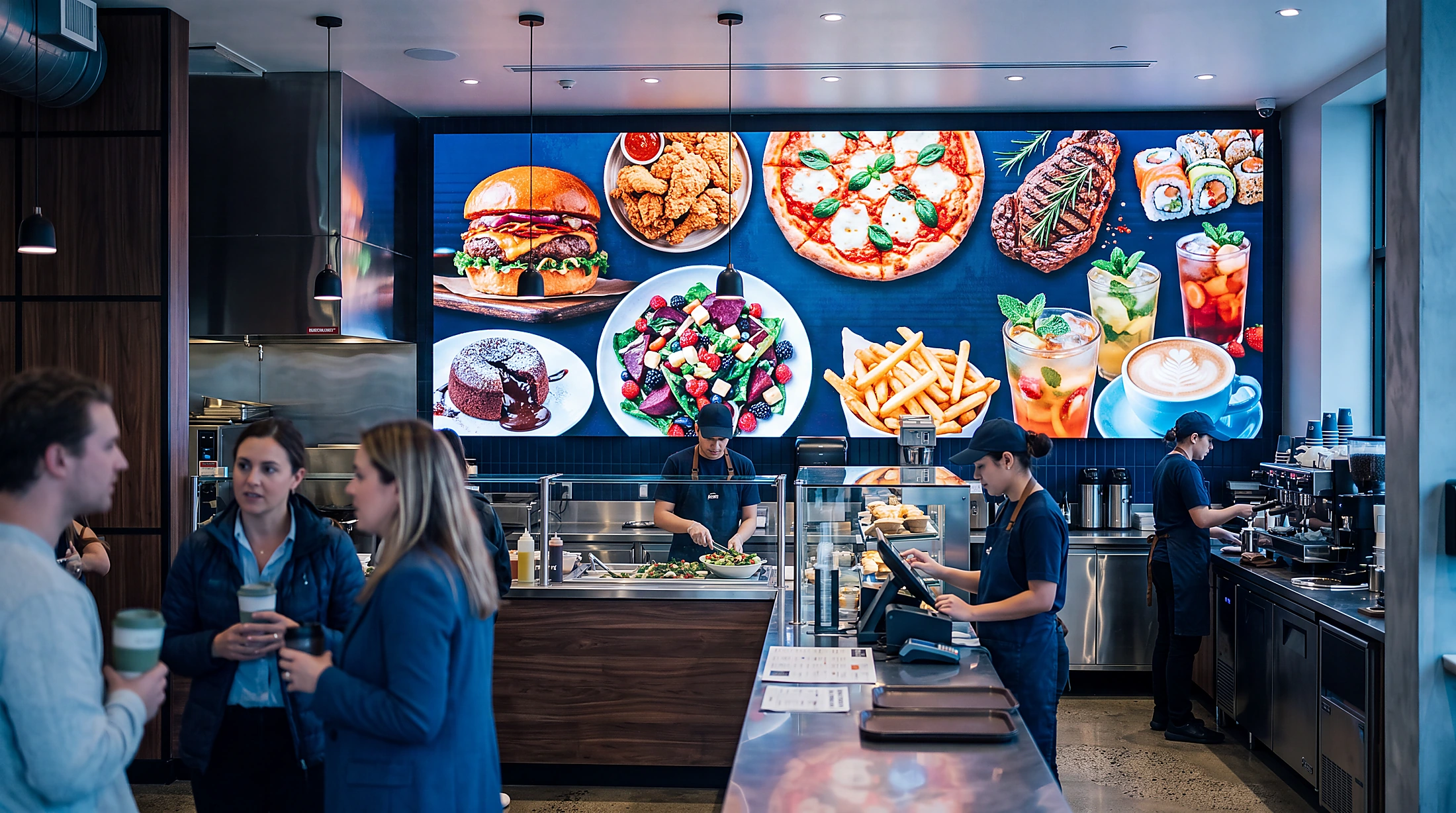 Dijital menü ekranları kullanılan modern restoran