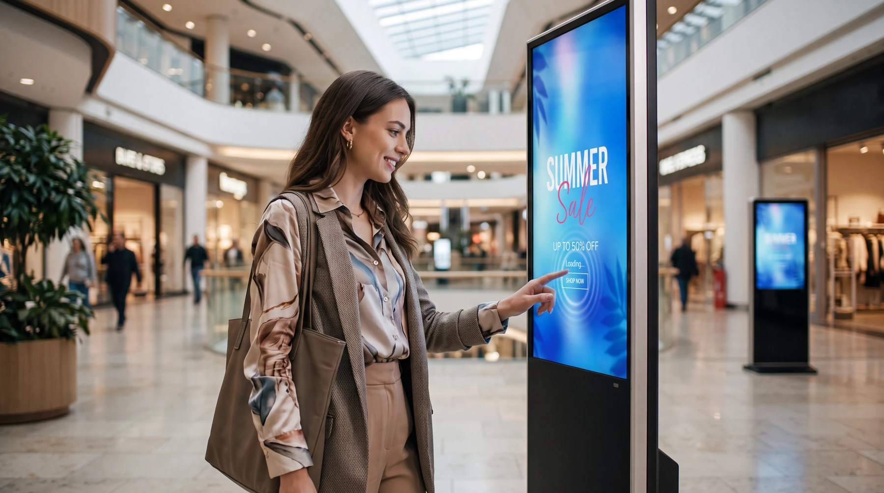 Müşterinin kullandığı dokunmatik mağaza kiosku