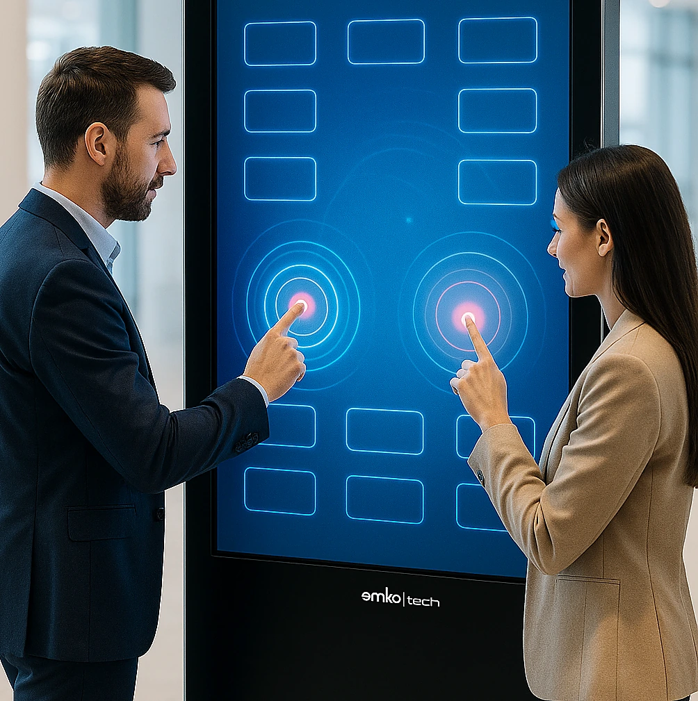 İki kullanıcının Touch Kiosk ekranına aynı anda dokunması