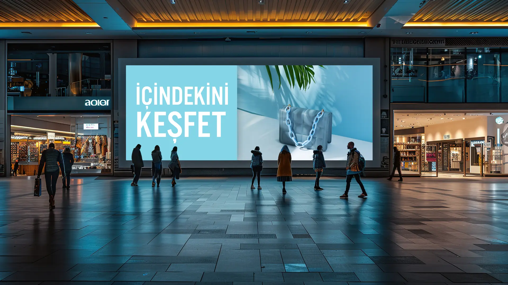 Alışveriş merkezinde büyük iç mekân LED reklam ekranı