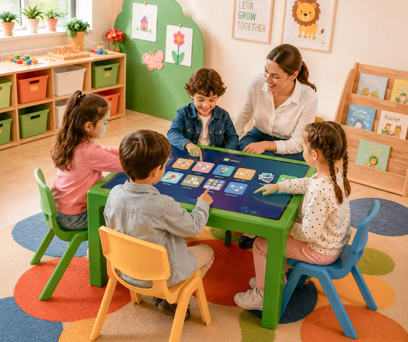 Çocuklar Kids TouchTable etrafında birlikte öğreniyor